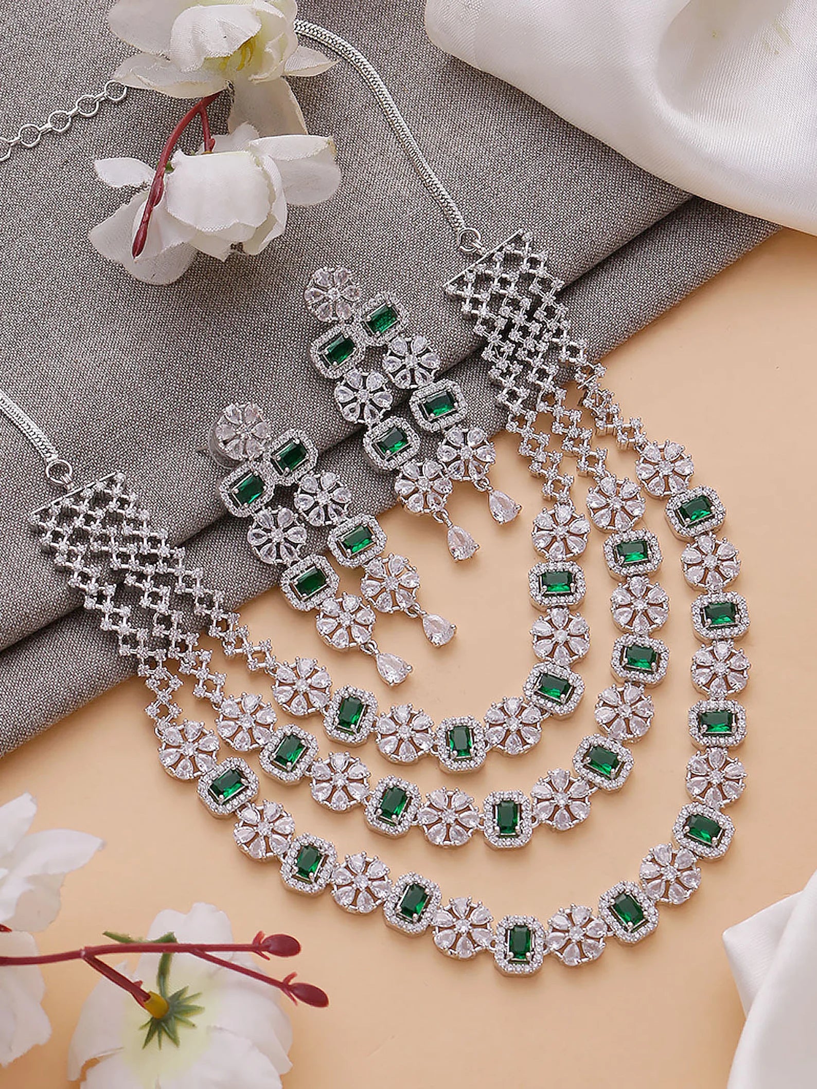 MILI Three Layer Blue AD Necklace Set