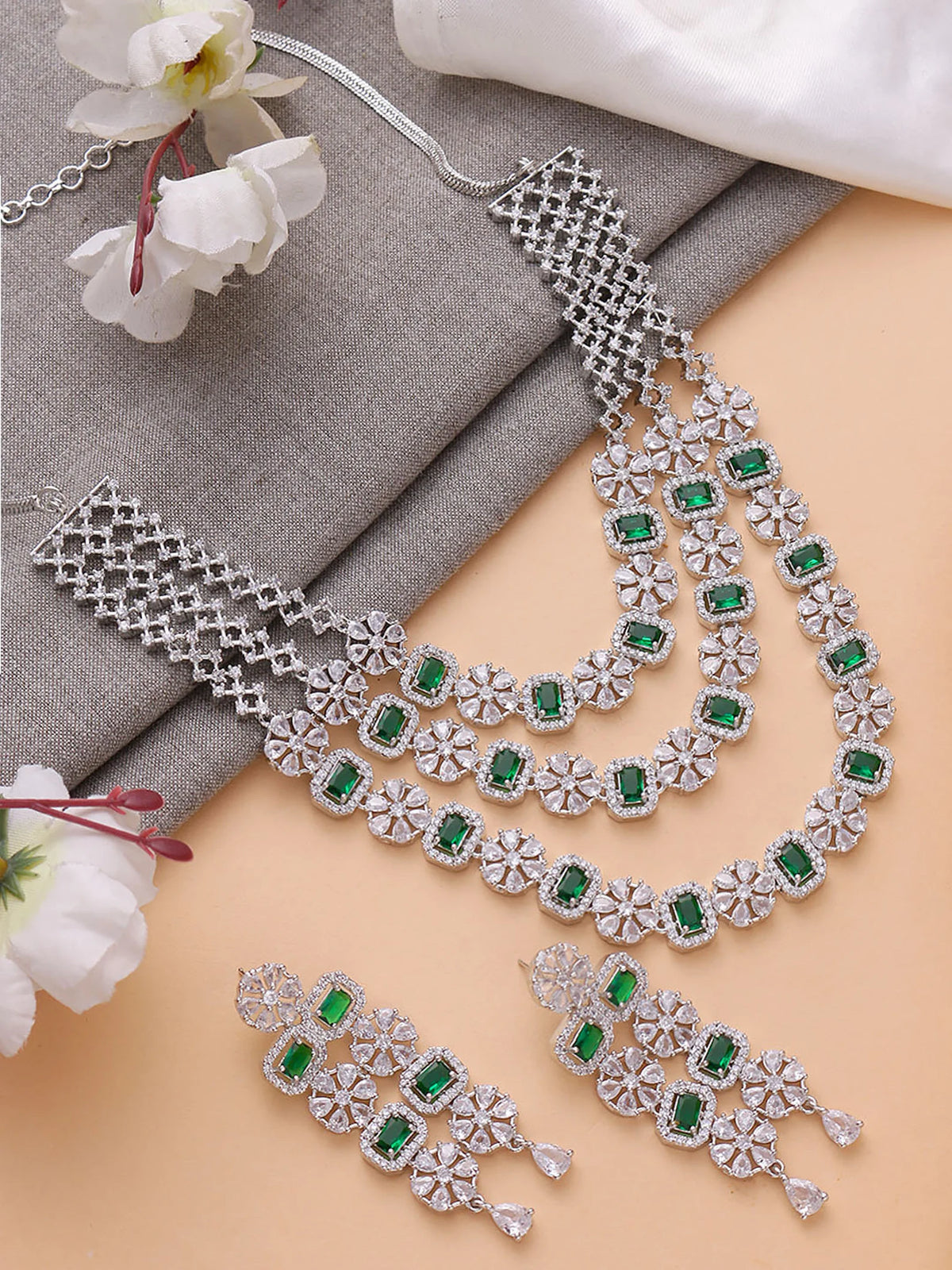 MILI Three Layer Blue AD Necklace Set