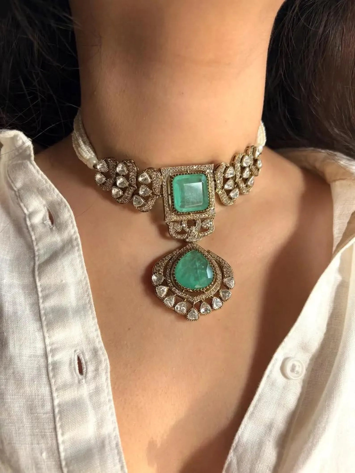 NAYAN Victorian Pearl Choker Necklace Set