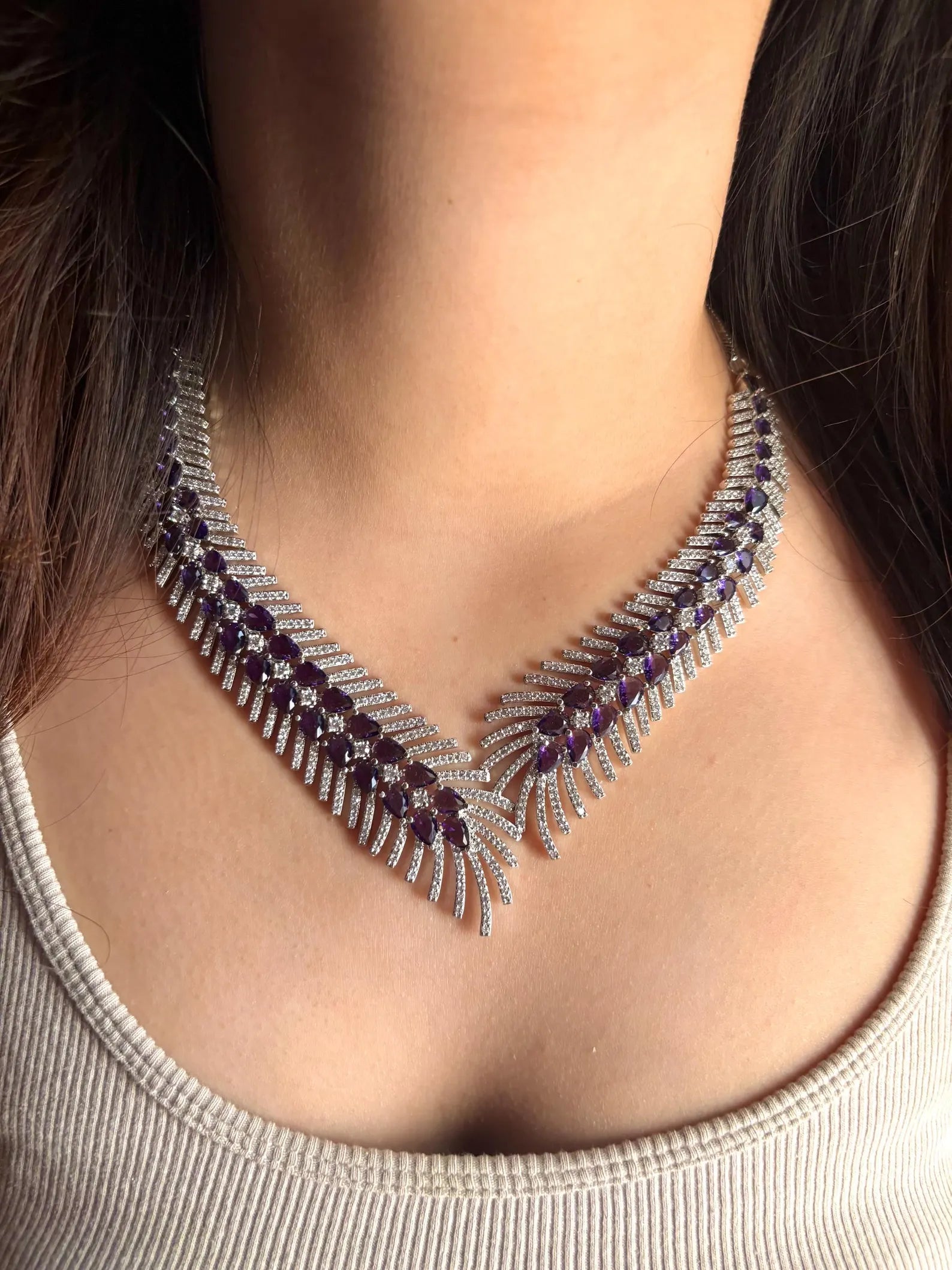 REBECCA Purple Feather AD Necklace Set