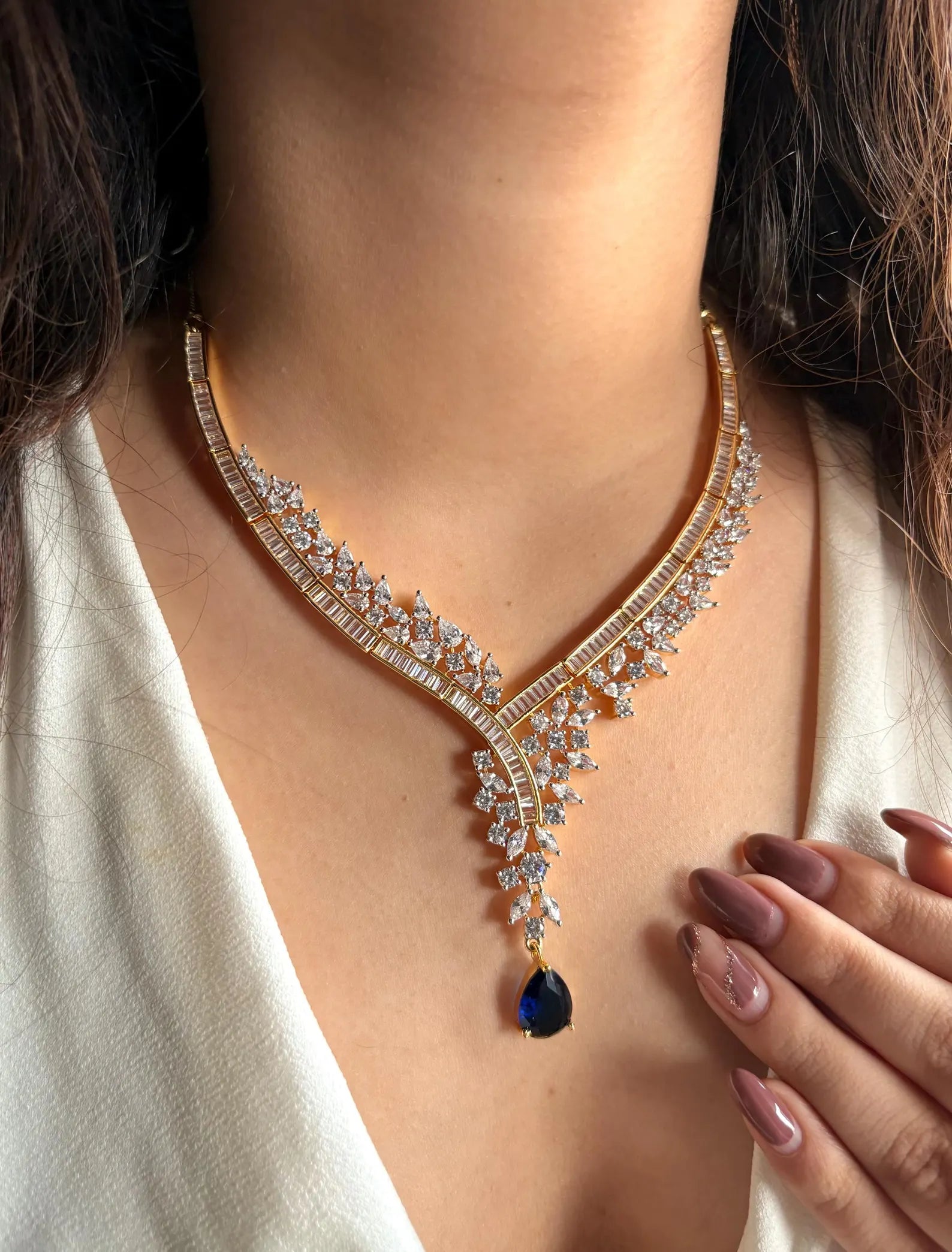 ZOHRA Green Dual Tone AD Necklace Set