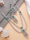 Dark Green Pendant Set in American Diamond / Classy high quality jewelry for wedding, prom, gala dinner / traditional bridal jewellery