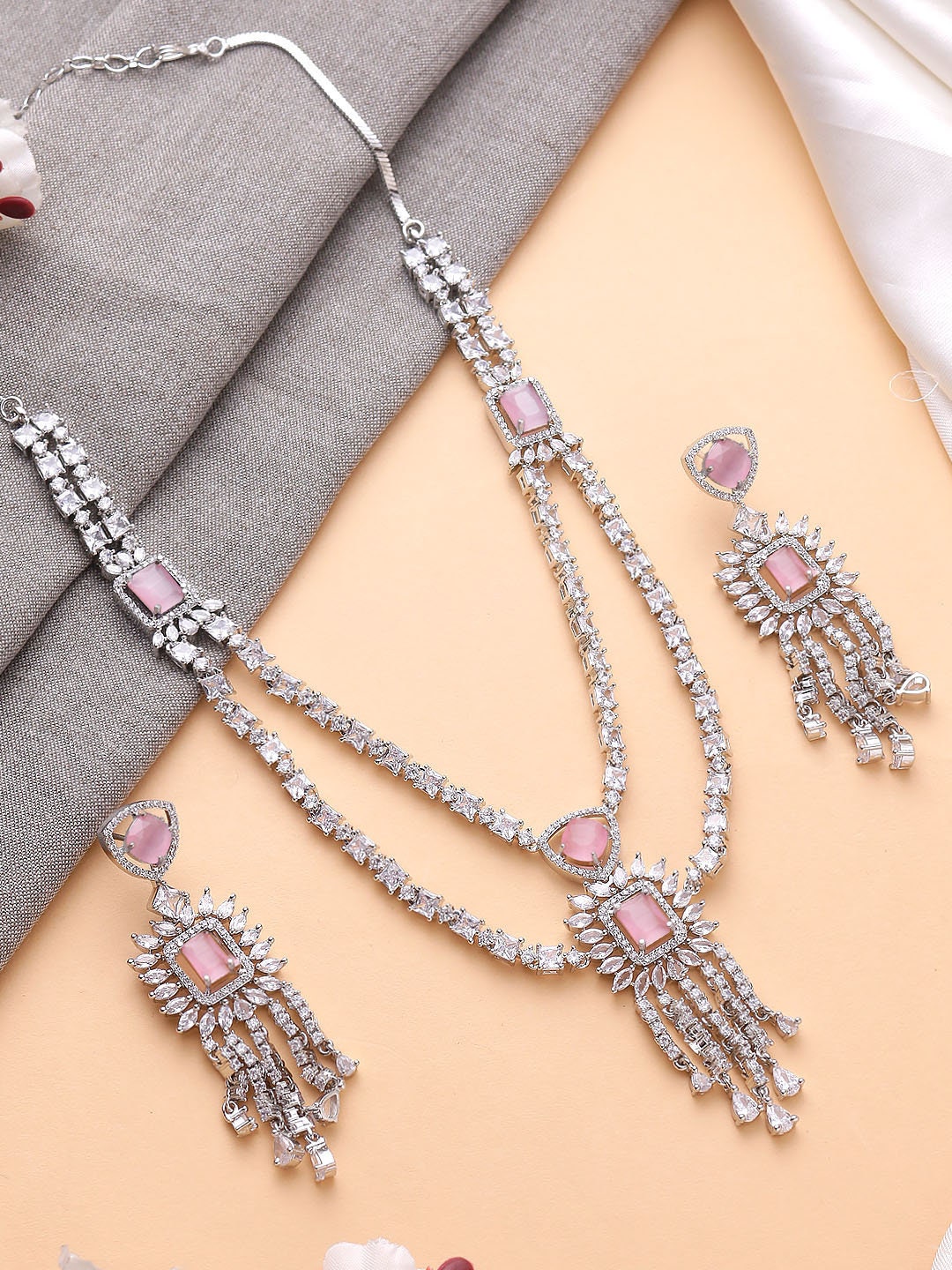 Dark Green Pendant Set in American Diamond / Classy high quality jewelry for wedding, prom, gala dinner / traditional bridal jewellery