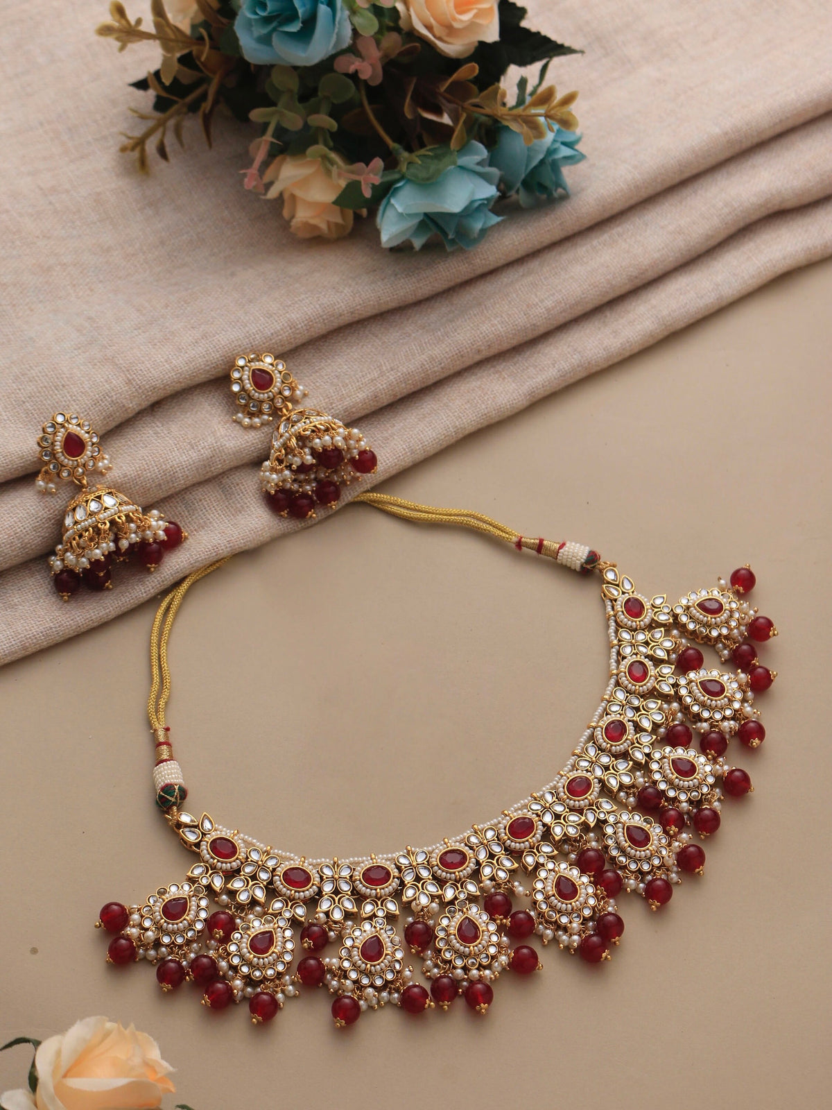 RINISHA red maroon Kundan  necklace set/ wedding jewelry pakistani bollywood jewelry/ punjabi indian kundan earrings maangtika