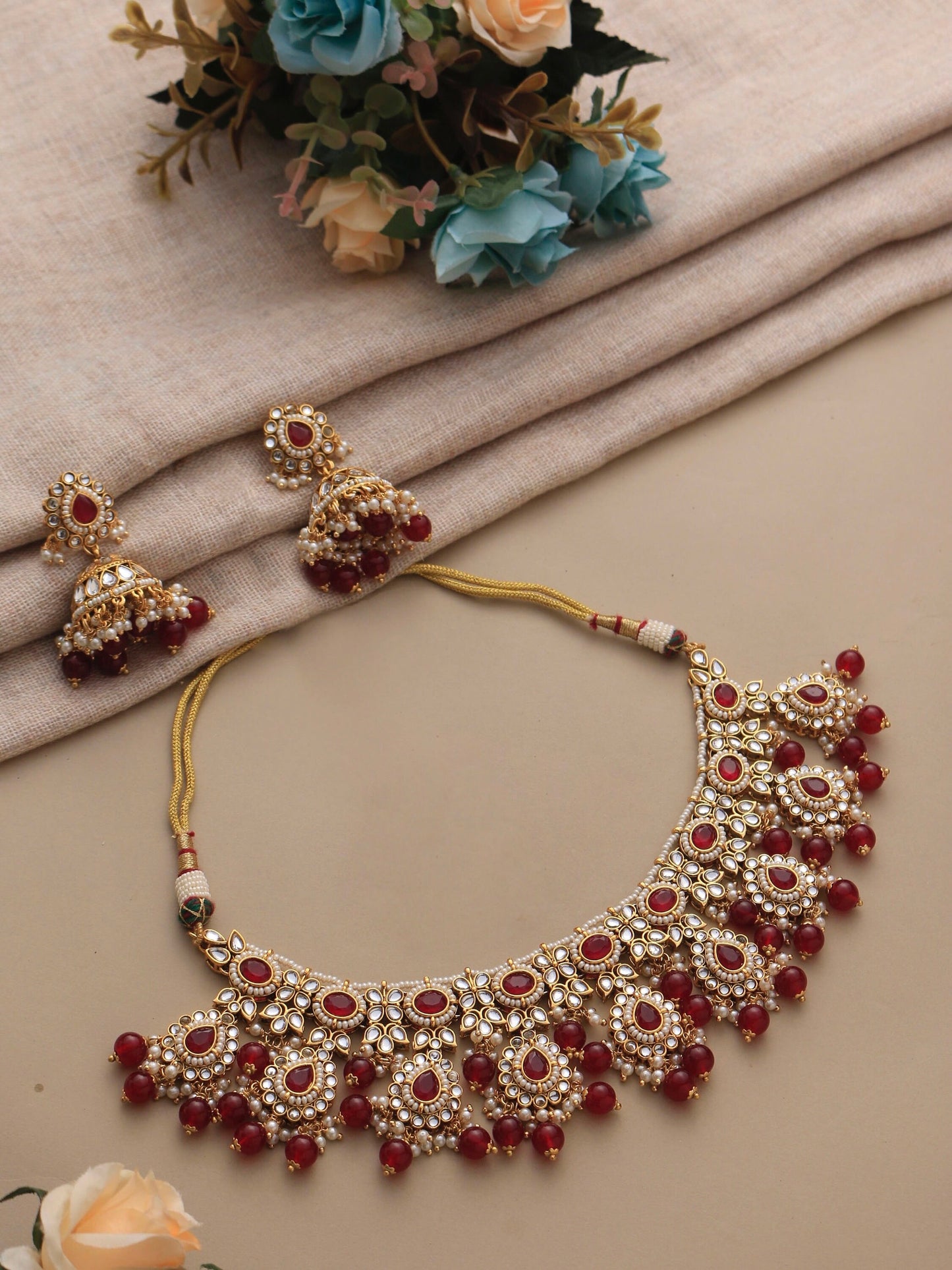 RINISHA red maroon Kundan  necklace set/ wedding jewelry pakistani bollywood jewelry/ punjabi indian kundan earrings maangtika