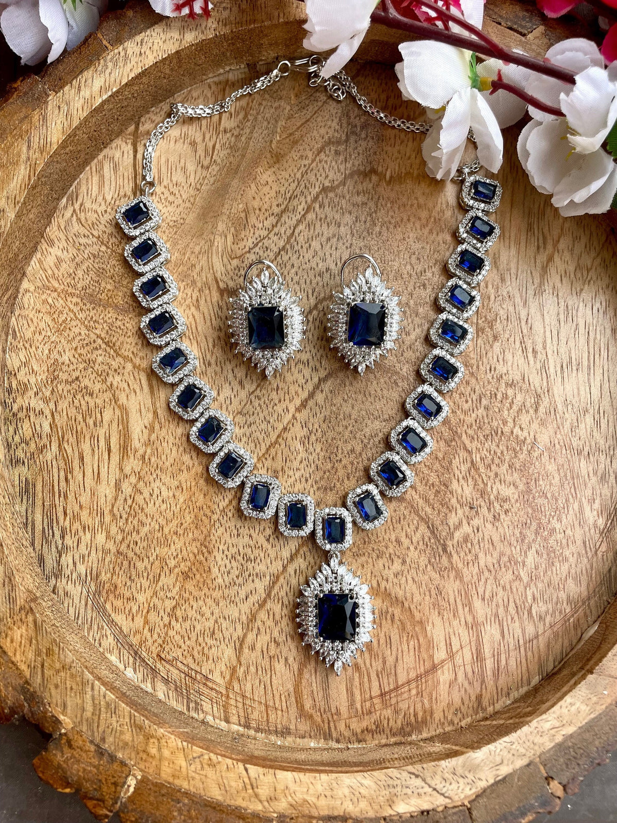 KARLA Sapphire blue cz Set in American Diamond Classy high quality zircon jewelry for wedding, prom,dark blue gala dinner bridal jewelery