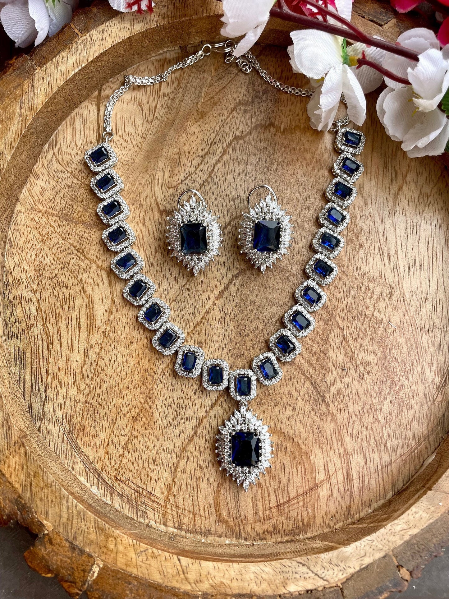 KARLA Sapphire blue cz Set in American Diamond Classy high quality zircon jewelry for wedding, prom,dark blue gala dinner bridal jewelery