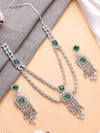 Dark Green Pendant Set in American Diamond / Classy high quality jewelry for wedding, prom, gala dinner / traditional bridal jewellery