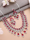 American Diamond High Quality Red Necklace Set Pakistani bridal wedding jewelry,Indian ring ceremony jewellery,zircon cz Green Sapphire blue