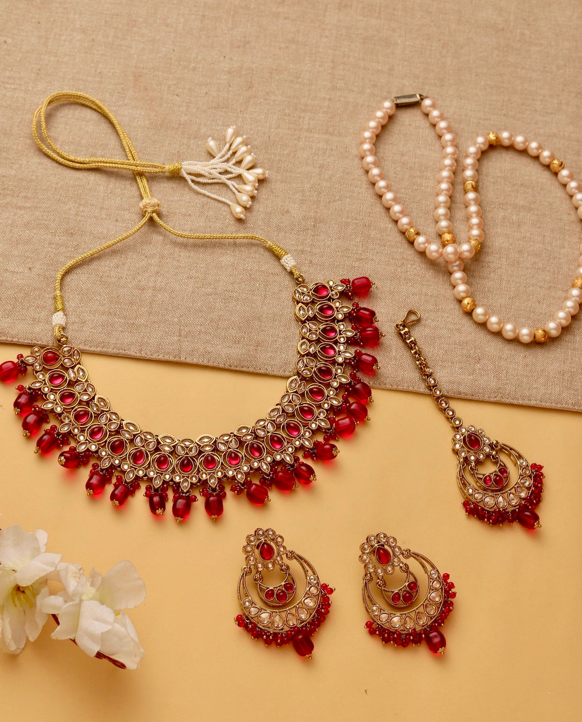 LIELA Wine red kundan and reverse AD necklace wedding jewelry pakistani nikaah jewellery bollywood,punjabi earrings maangtika