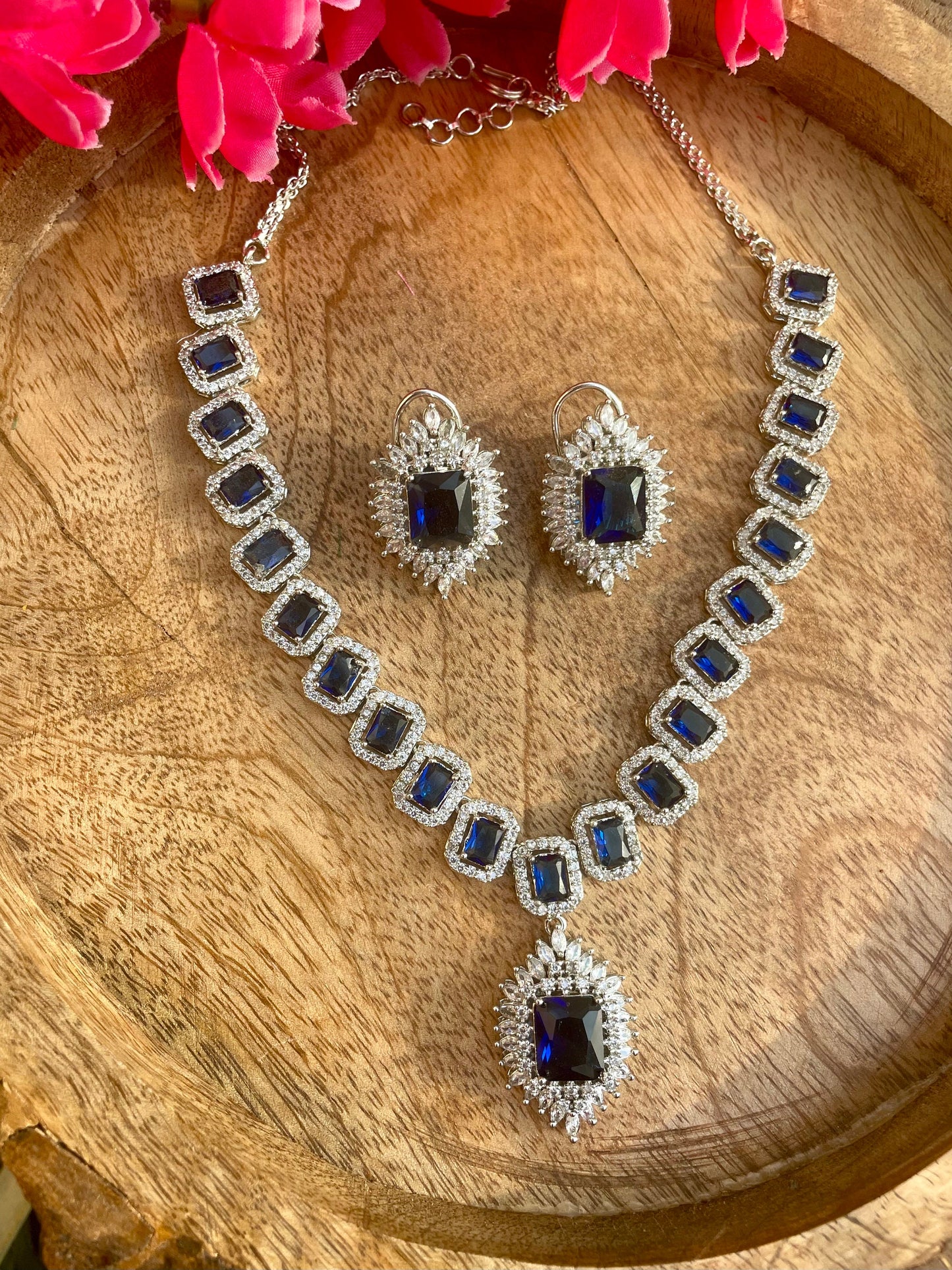 KARLA Sapphire blue cz Set in American Diamond Classy high quality zircon jewelry for wedding, prom,dark blue gala dinner bridal jewelery