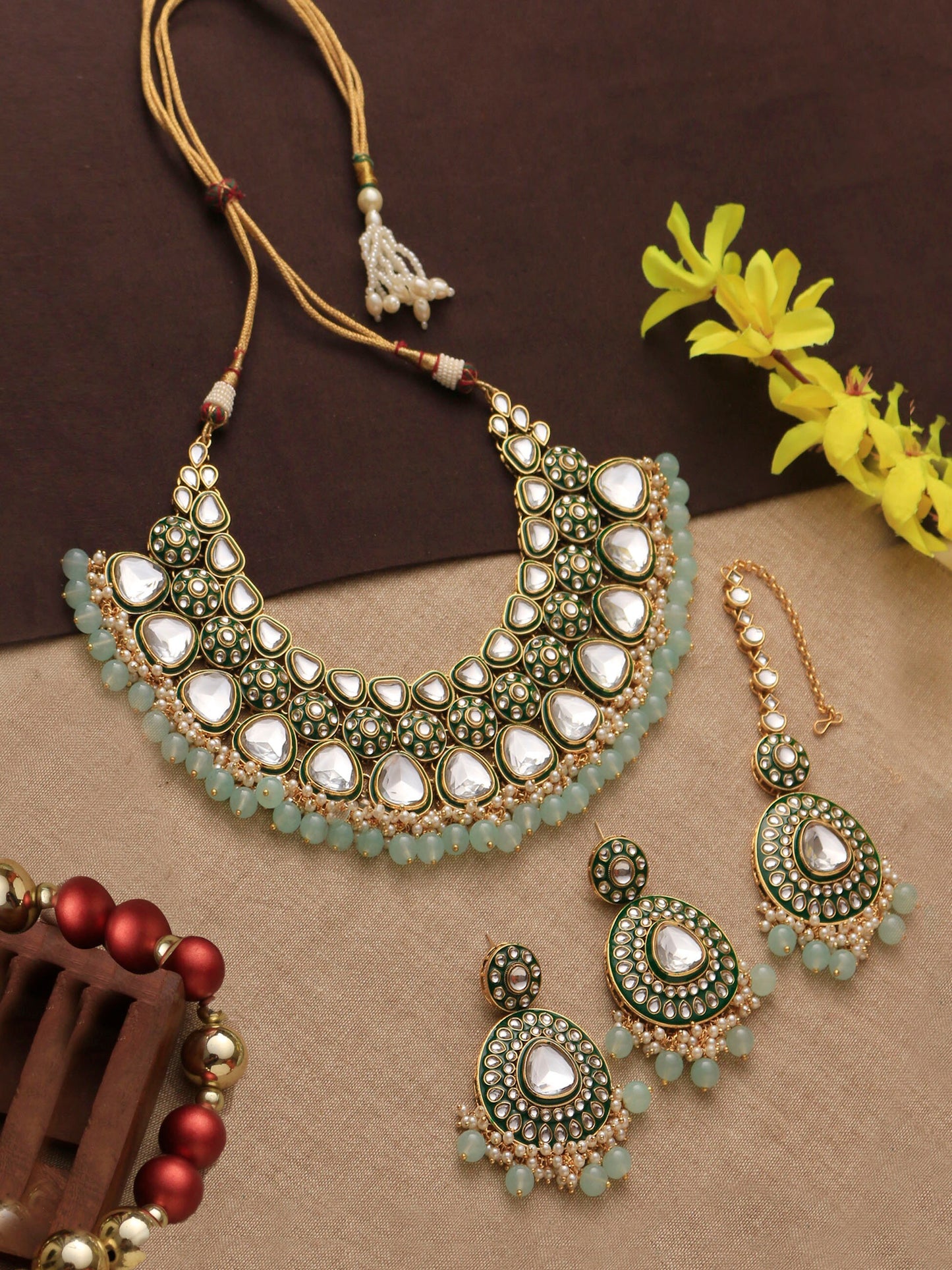 DILNAZ mint blue Kundan necklace set , wedding bridal jewelry, Indian pakistani jewelry, punjabi indian set maangtika