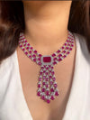 NAOMI Ruby stones Zirconium Faux Diamond Necklace Set,Silver Ruby CZ Necklace Set,Diamond Necklace Set, Indian Cz , Pakistani jewellery