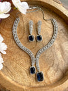 HANNAH Stylish Navy Blue Pendant necklace Set in American Diamond Classy high quality cz zircon jewelry, prom,gala dinner bridal jewellery