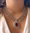 Alia bhatt inspired Ruby red cz American Diamond High Quality doublet pendant necklace set, prom jewelry,