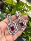 Alia bhatt inspired Ruby red cz American Diamond High Quality doublet pendant necklace set, prom jewelry,