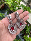 Alia bhatt inspired Ruby red cz American Diamond High Quality doublet pendant necklace set, prom jewelry,