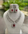 Alia bhatt inspired Ruby red cz American Diamond High Quality doublet pendant necklace set, prom jewelry,