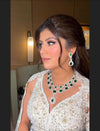SHANAYA Emerald green American diamond necklace earrings Indian bridal Jewelry Pakistani nikaah Wedding jewellery green colour jewellery