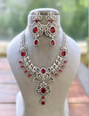 Real diamond look ruby red necklace earrings Statement American Diamond Necklace, Indian Jewelry Pakistani Wedding jewellery Cz Zircon