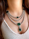 LEILA Multilayer Emerald green necklace earrings Statement American Diamond,Indian Jewelry Pakistani Wedding jewellery Cz Zircon,prom