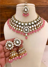 Pink Kundan necklace set wedding jewelry pakistani set bollywood jewelry punjabi indian kundan set earrings maangtika,pink necklace set