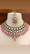 Pink Kundan necklace set wedding jewelry pakistani set bollywood jewelry punjabi indian kundan set earrings maangtika,pink necklace set
