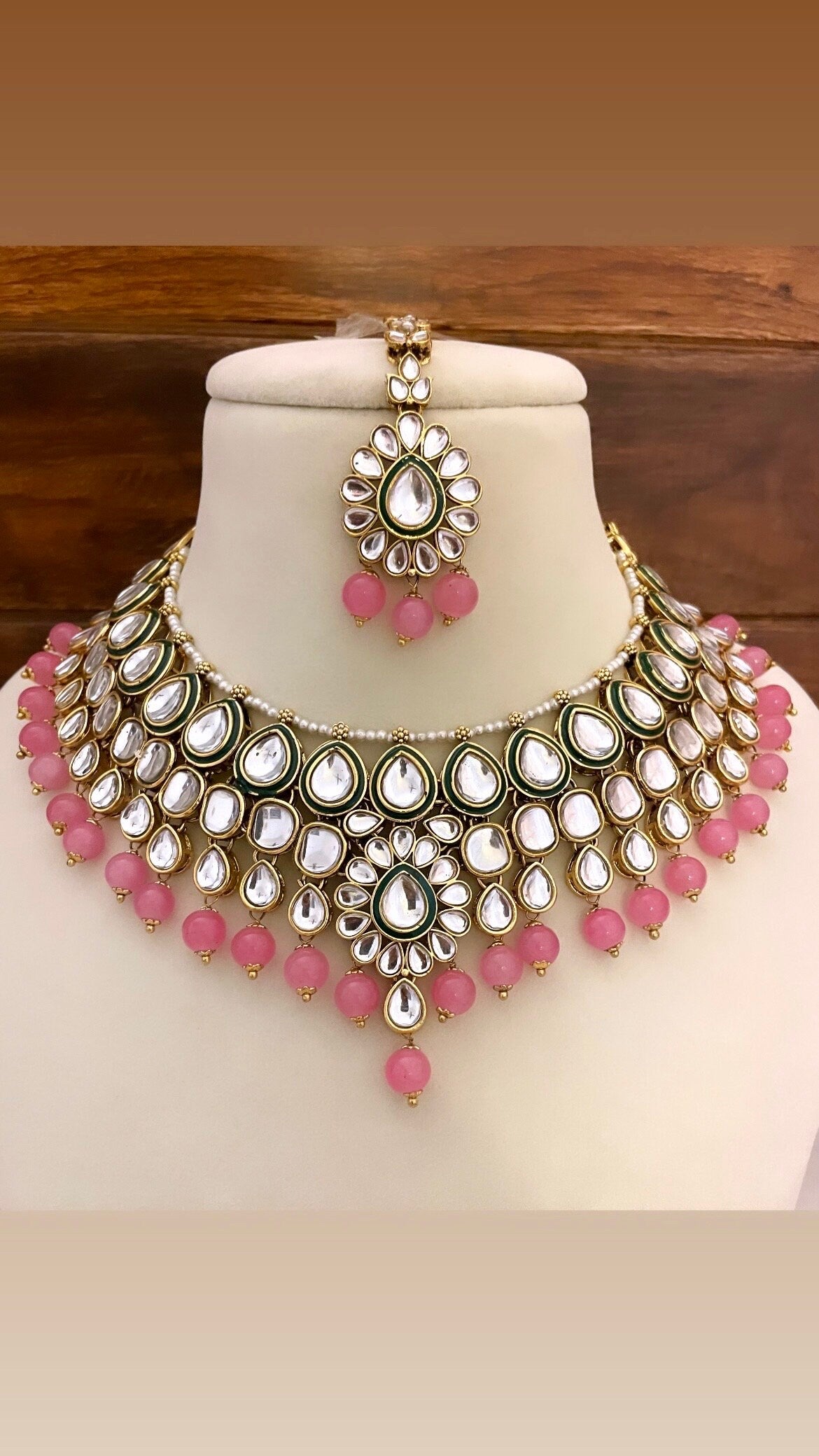 Pink Kundan necklace set wedding jewelry pakistani set bollywood jewelry punjabi indian kundan set earrings maangtika,pink necklace set