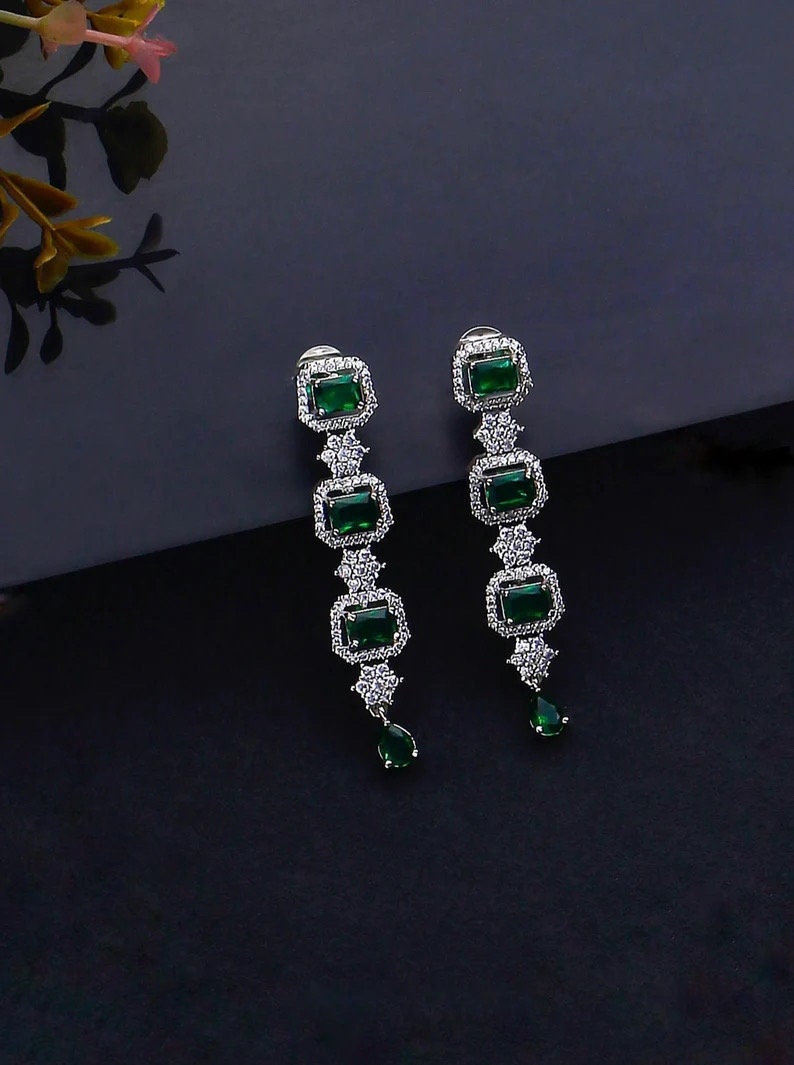 Elegant Green American Diamond High Quality Necklace Set / Pakistani bridal wedding jewelry, Indian ring ceremony jewellery prom jewelry