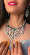 SARAH Gorgeous Emerald green American Diamond High Quality Necklace Set / Pakistani bridal wedding jewelry,Indian ring ceremony
