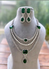LEILA Multilayer Emerald green necklace earrings Statement American Diamond,Indian Jewelry Pakistani Wedding jewellery Cz Zircon,prom