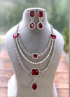 LEILA Multilayer ruby red necklace earrings Statement American Diamond Necklace, Indian Jewelry Pakistani Wedding jewellery Cz Zircon