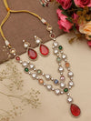 MRIDA Sabyasachi inspired Ruby red Victorian style uncut polki necklace set,Indian Bridal jewelry, cz kundan,pakistani nikaah jewellery