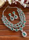 Multilayer Teal colour American Diamond High Quality necklace set wedding bridal  jewelry,zircon cz, pakistani Nikaah jewelry