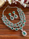 Multilayer Teal green American Diamond High Quality necklace set wedding bridal  jewelry,zircon cz, pakistani Nikaah jewelry