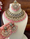 RINAISHA rose pink Kundan necklace set wedding jewelry pakistani set bollywood jewelry punjabi indian kundan set earrings maangtika