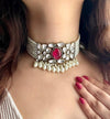 AVANI Victorian style Sabyasachi uncut polki Rani Pink choker set,Indian Bridal jewelry, pearl Necklace Set,pakistani wedding jewellery