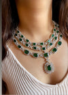 Multilayer Teal green American Diamond High Quality necklace set wedding bridal  jewelry,zircon cz, pakistani Nikaah jewelry