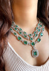 Multilayer Teal green American Diamond High Quality necklace set wedding bridal  jewelry,zircon cz, pakistani Nikaah jewelry