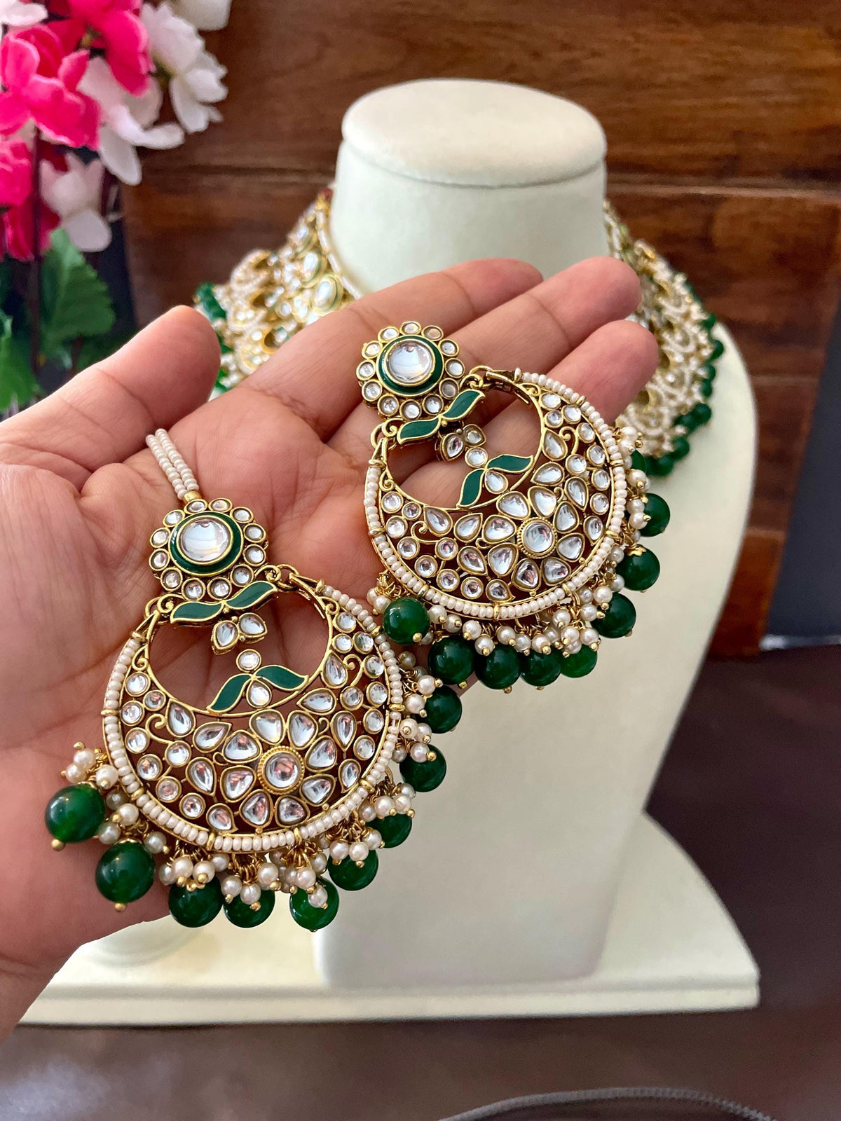 RINAISHA emerald green bridal kundan necklace set wedding jewelry pakistani nikah jewellery bollywood punjabi indian earrings maangtika