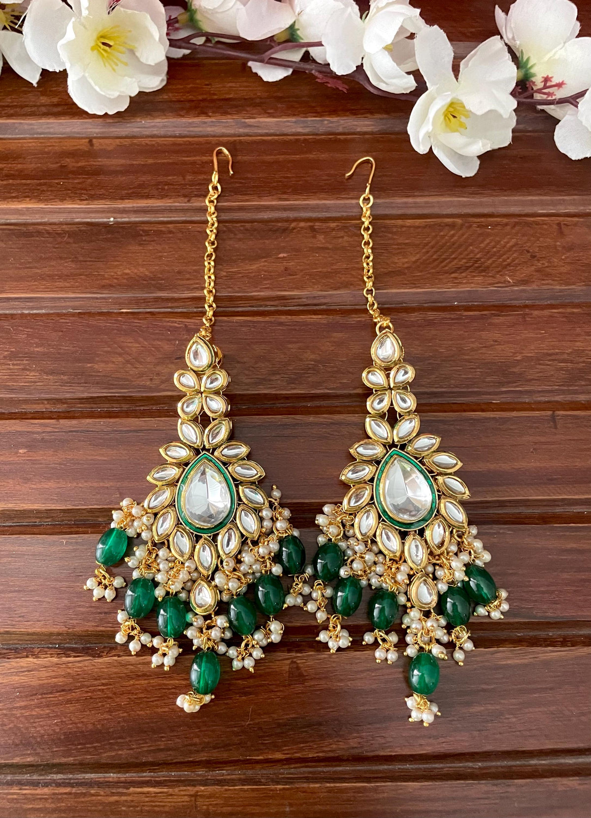 ADIVA Green Kundan necklace set wedding jewelry bridal pakistani nikaah bollywood jewelry punjabi indian kundan set earrings maangtika