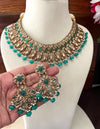 NOORA Firozi premium quality reverse AD necklace set jewelry, turquoise pakistani nikaah jewellery bollywood,punjabi earrings maangtika,brid