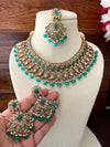 NOORA Firozi premium quality reverse AD necklace set jewelry, turquoise pakistani nikaah jewellery bollywood,punjabi earrings maangtika,brid