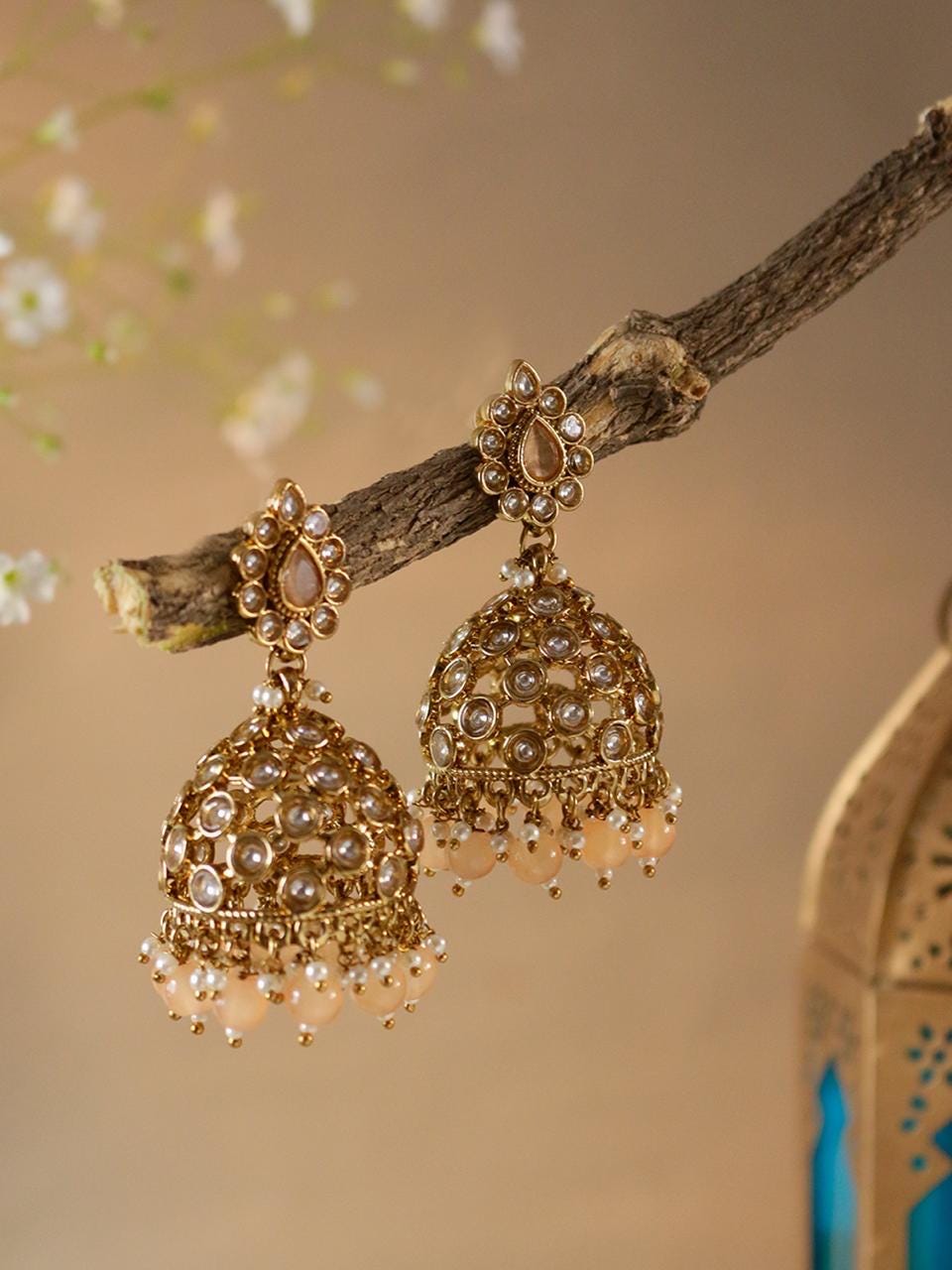 PIHU Green Polki Jhumka earrings / Bollywood gold jhumkis / Pakistani Wedding / Navratri function Indian Diwali jewelry jhumkas