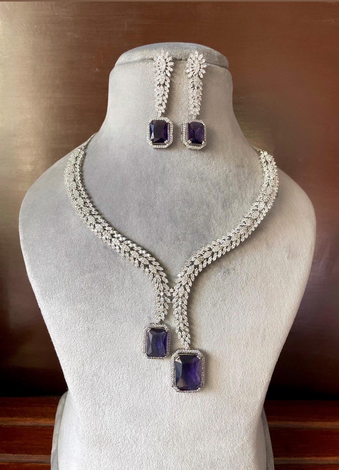 HANNAH Stylish Lilac purple necklace Set in American Diamond Classy high quality cz zircon jewelry, prom,gala dinner amethyst jewellery