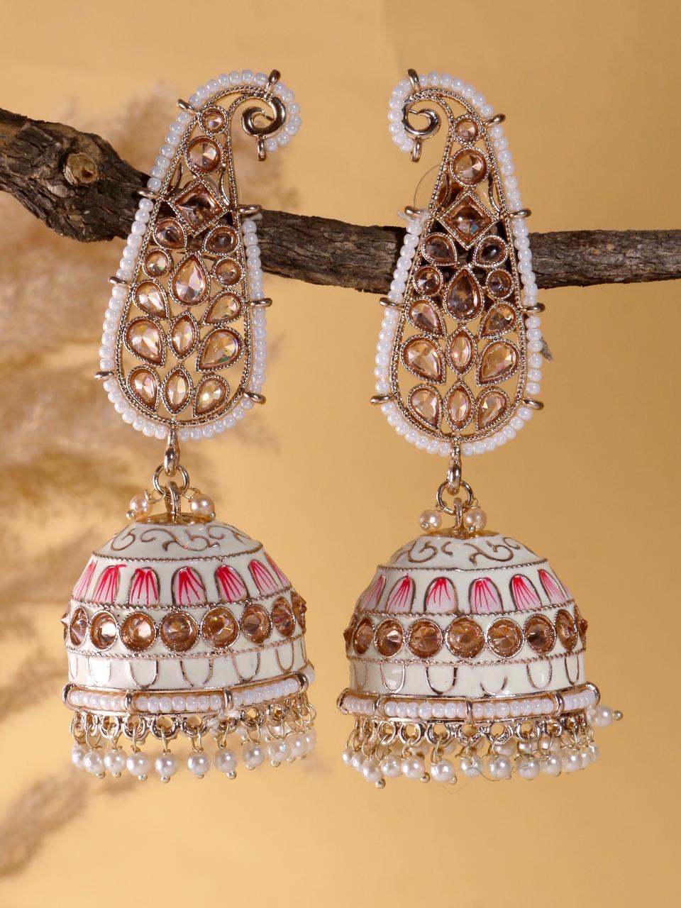ELOISE Pastel Pink Meenakari Ambi Design Ethnic earrings / Bollywood jhumkas / Pakistani Wedding / Navratri Indian statement Diwali jewelry