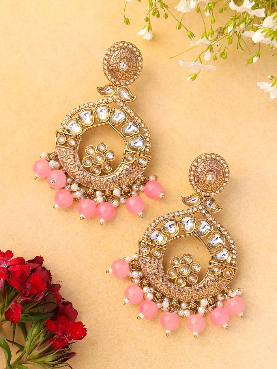MEHER Yellow Gold Kundan chandbali earrings polki / Pakistani Wedding / Navratri function Indian statement Diwali jewelry