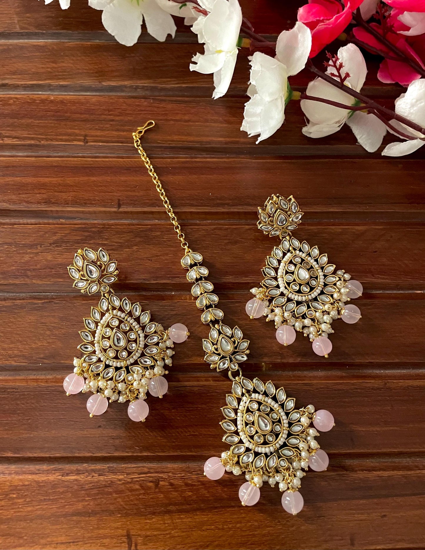 GHAZAL Light Pink necklace earrings maangtika wedding bridal jewellery pakistani nikaah bollywood jewelry punjabi indian jewelry set