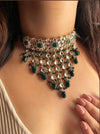 FIZA green Choker earrings maangtika,Punjabi Jewellery,Indian Kundan Necklace Set,cz zircon,Pakistani nikaah Jewelry,Bridal set