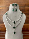 MIRA Emerald green layered necklace earrings Statement American Diamond,Indian Jewelry Pakistani Wedding jewellery Cz Zircon,prom
